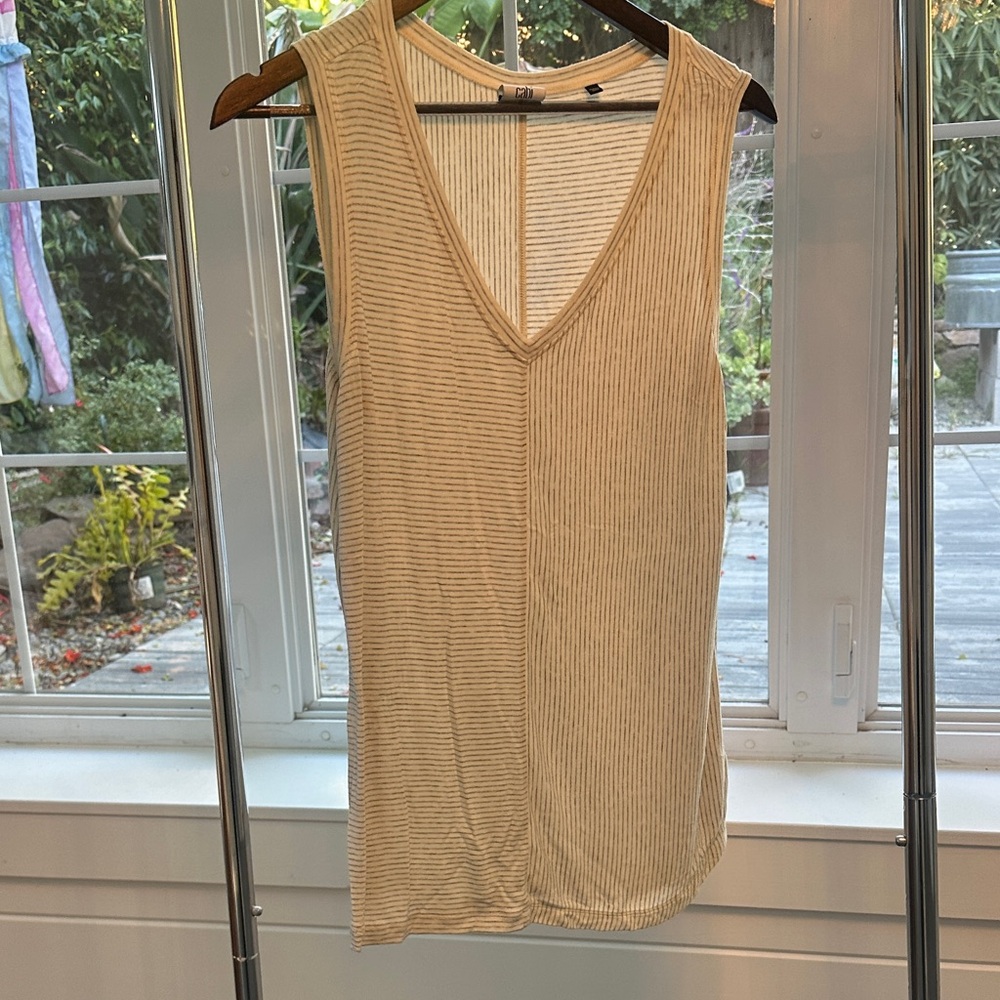 Cabi Striped Cream Sleeveless Top